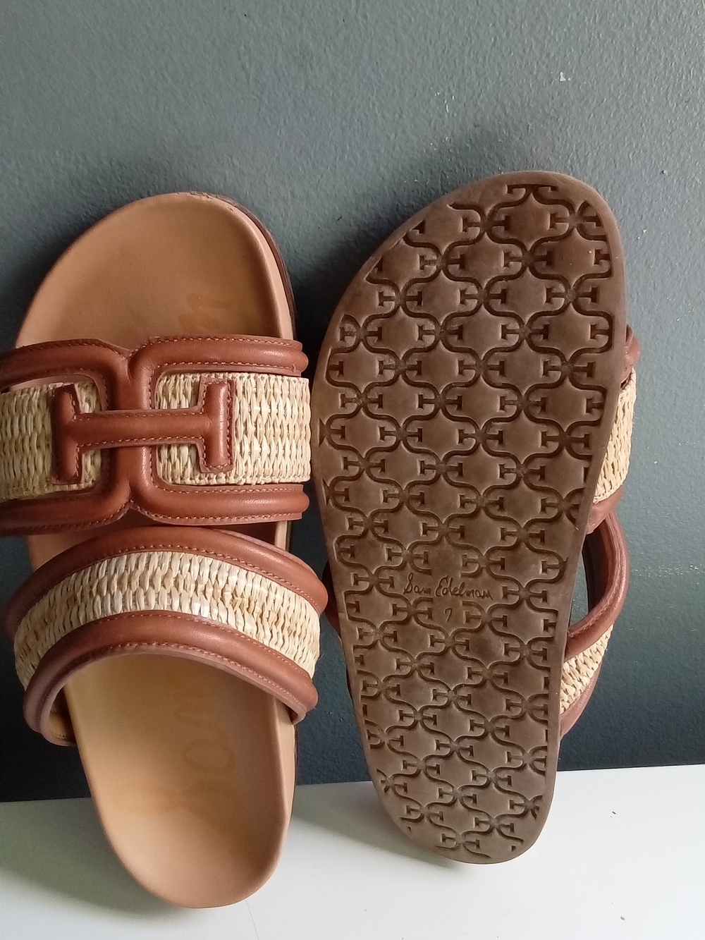 Sam Edelman Adaley Raffia Leather Slide Sandals Brown Tan Womens 7 - Picture 5 of 6